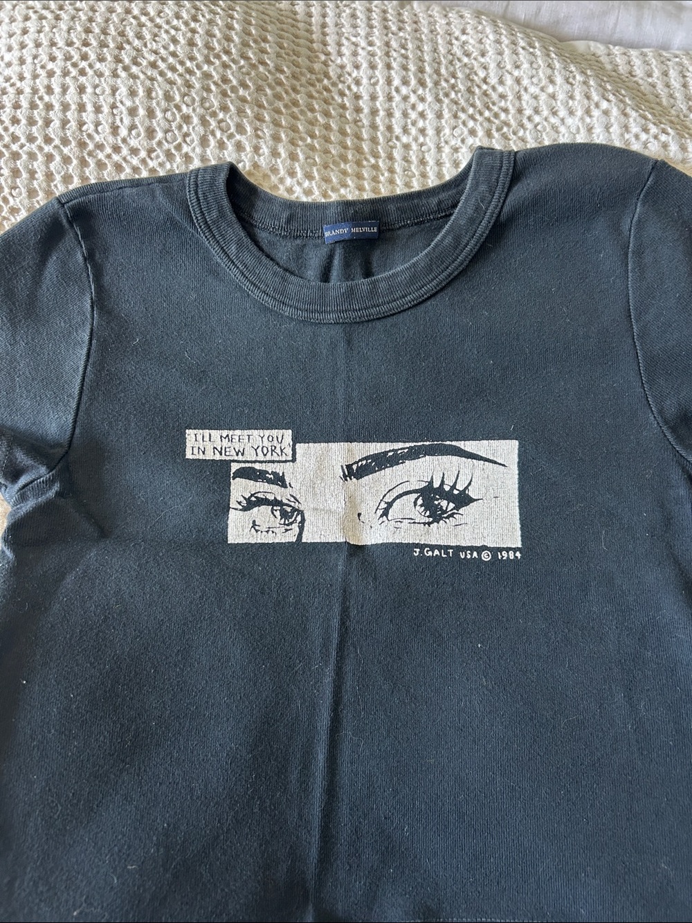 Brandy Melville Black Graphic Tee with White Eye Print